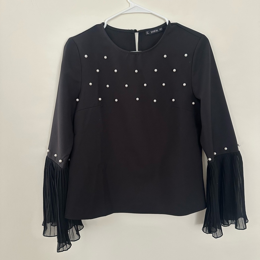 Black Pearl-Embellished Top blouse small
